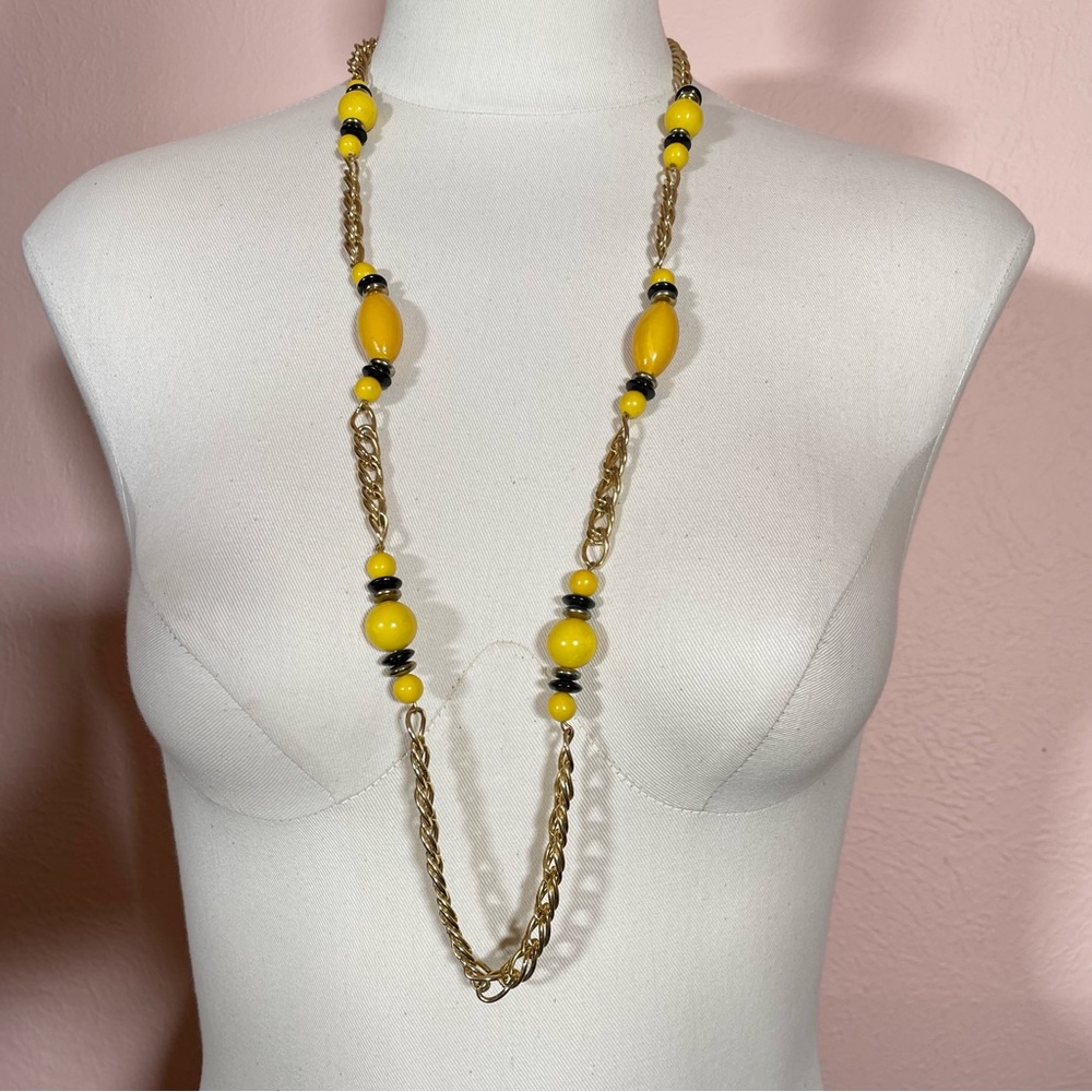 Vintage Yellow Real Wood Beaded Fall Boho Beach Summer Statement Retro Necklace - Picture 7 of 7